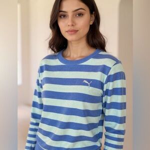 Puma Blue and white Striped Sweater-S blue white , all cotton